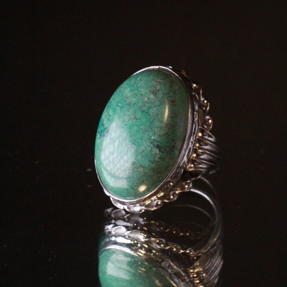 ANTIQUE ART DECO STERLING SILVER LARGE TURQUOISE CABOCHON RING - Picture 5 of 12